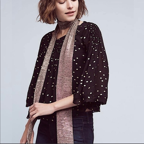 Anthropologie Floreat Everafter Black Gold Polka Dot Bell Sleeve Swing Blouse - Picture 1 of 14